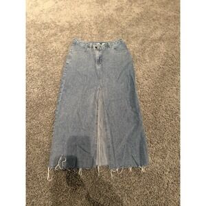 Happily‎ Grey Women's Denim Maxi Skirt with Front Slit Raw Hem Size 5/26 EUC